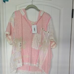 POL Pink Crochet-Accent Girls' Hooded Top